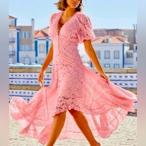 Boston Proper Pink Lace Hi Lo Dress
